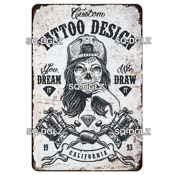 [SQ-DGLZ] Tattoo Styles Metal Sign Vintage Plaque Tin Sign Plate Wall Decor For Bar Club Man Cave Art Painting Travel Poster