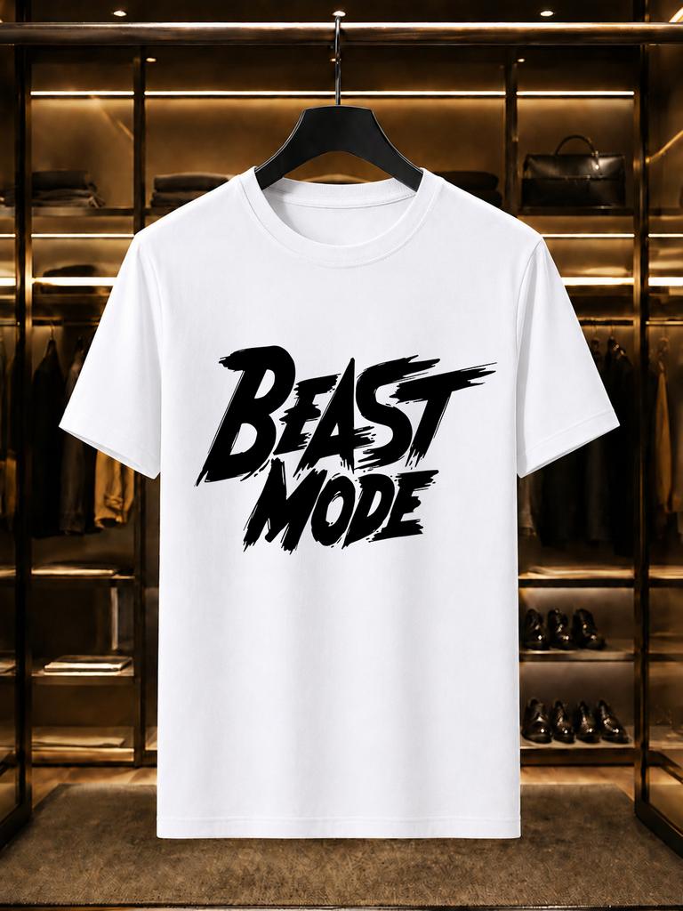 2026 New Arrival 100 Cotton Tshirt Beast Mode Graffiti Print Crew Neck Unisex Casual Short Sleeve Tee