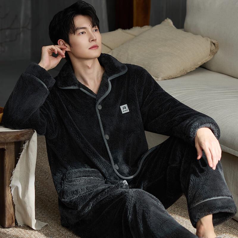 OEING Men's Coral Fleece Warm Pajama Set
