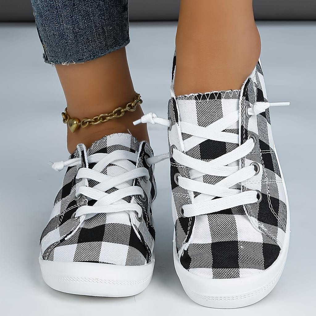 Big Black Plaid Shoes Fashion Flat Casual Women's Shoes Large Size Women's Cloth Shoes