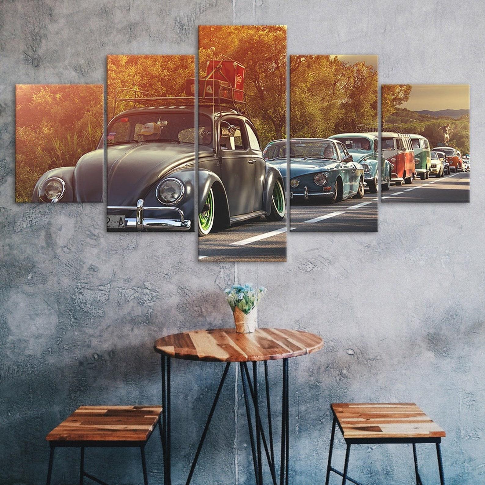

Vintage Beetle Cars Line Up Canvas 5 Piece Five Panel Print Modern Wall Art Poster Picture Home Decor Gift For Him For Her 20X35 20X45 20X55CM