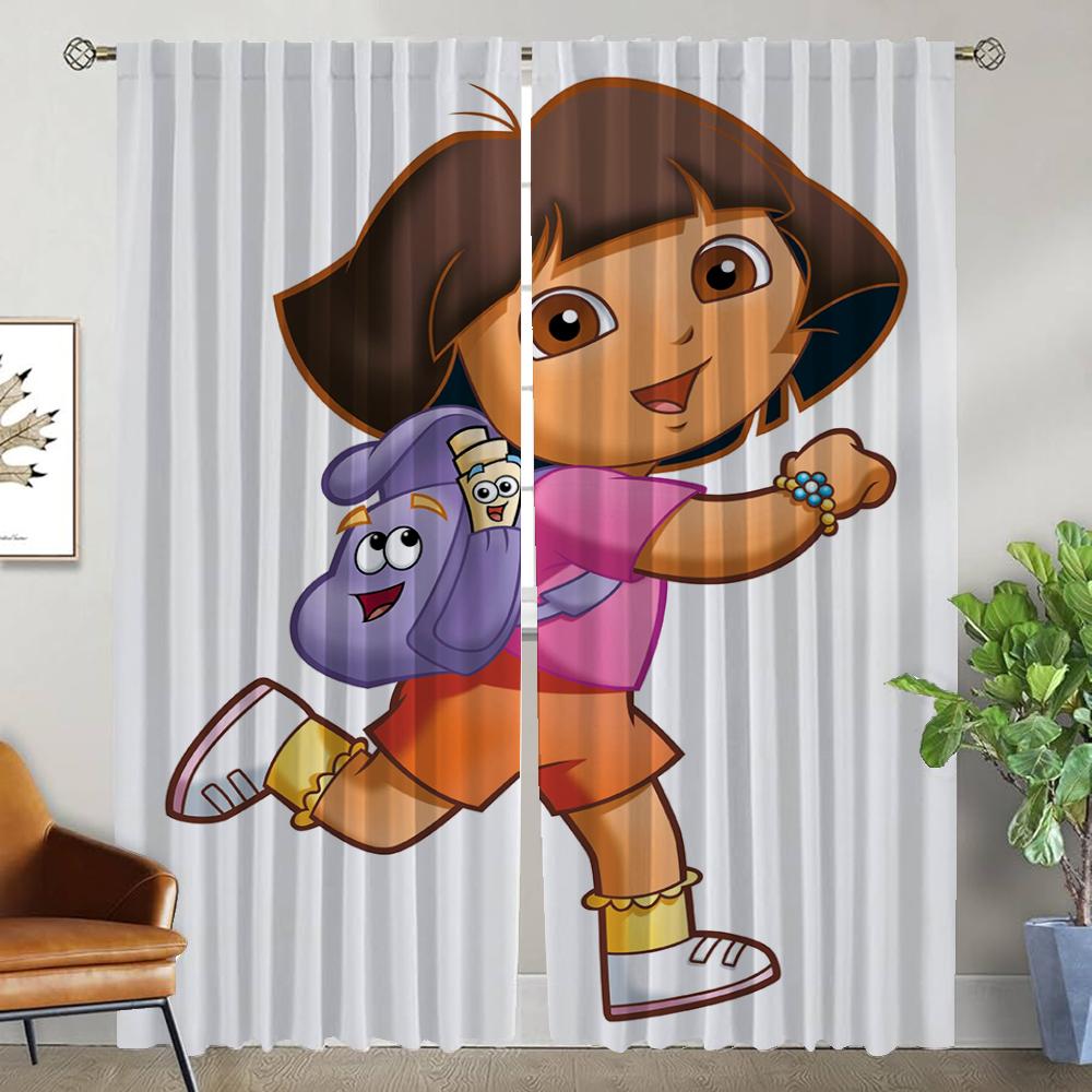 

Дора-исследовательница Оконная штора для комнаты 2-панельные кухонные шторы Оттенки Домашний интерьер Шторы Разделительная тюль для спальни W50xH70cmx2pcs-CL