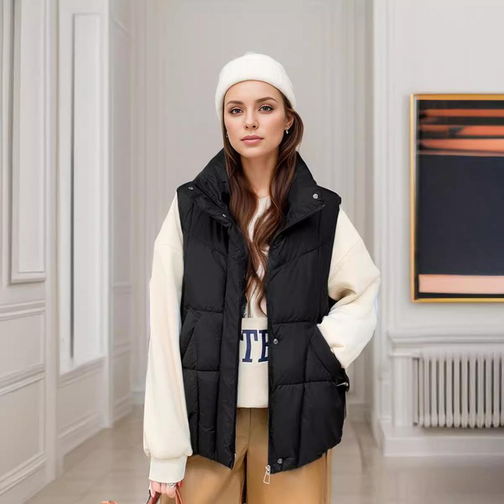 GMXIA Damskie Vintage Casual Jednokolorowe z Nadrukiem Jesień Zima Bez Rękawów Stójka Kurtki i Płaszcze