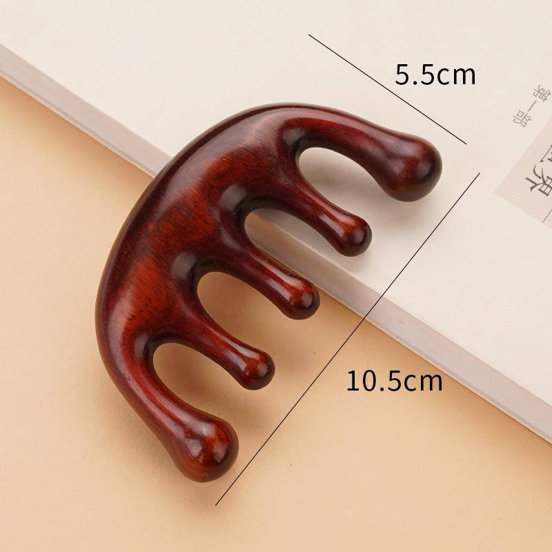 Гребень для меридианного массажа с пятью зубьями из палисандра и сандалового дерева с подарочной гравировкой