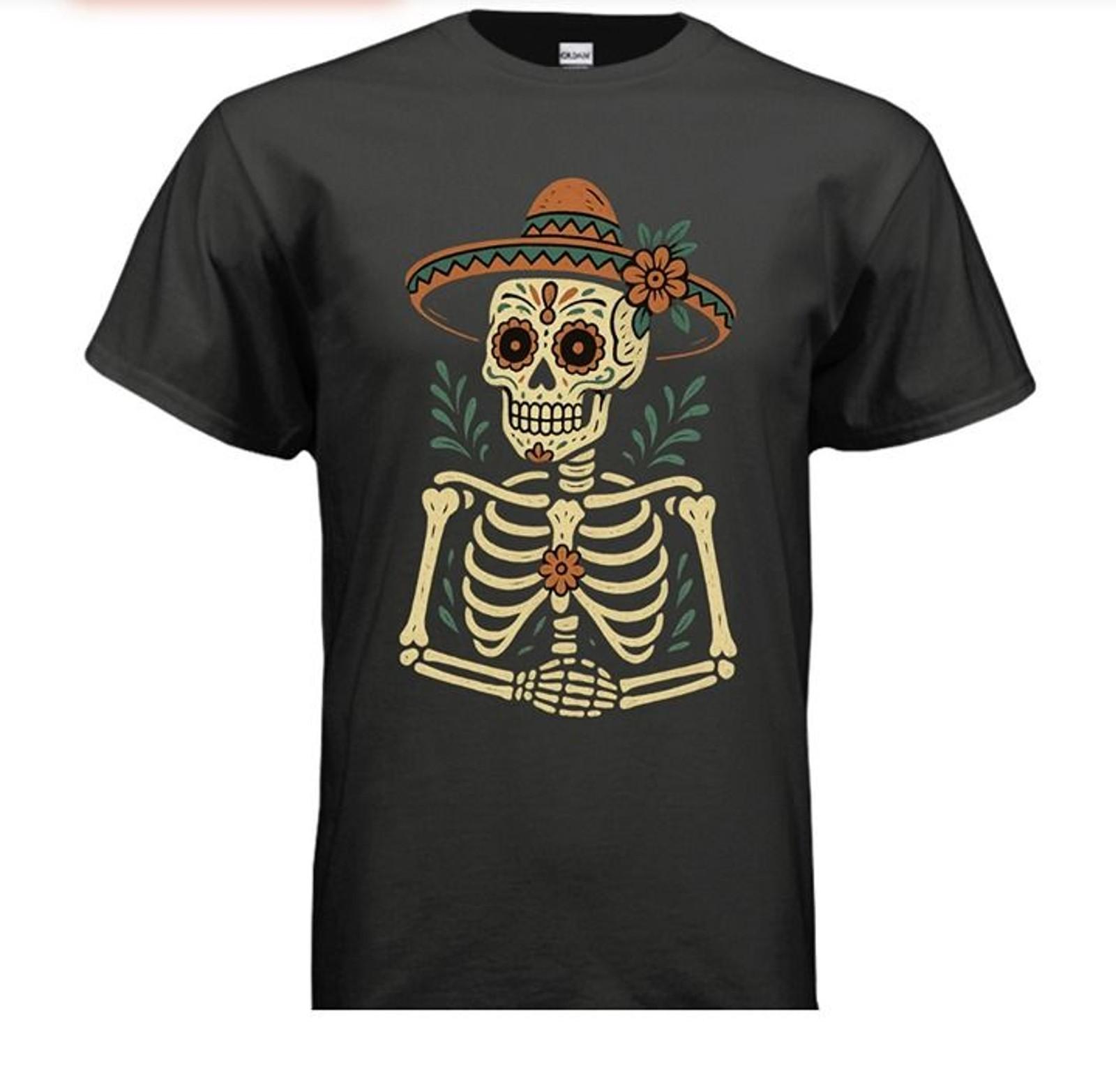 

Custom day of the dead female skeleton T-shirt 100% cotton Gildan unisexual S разноцветный