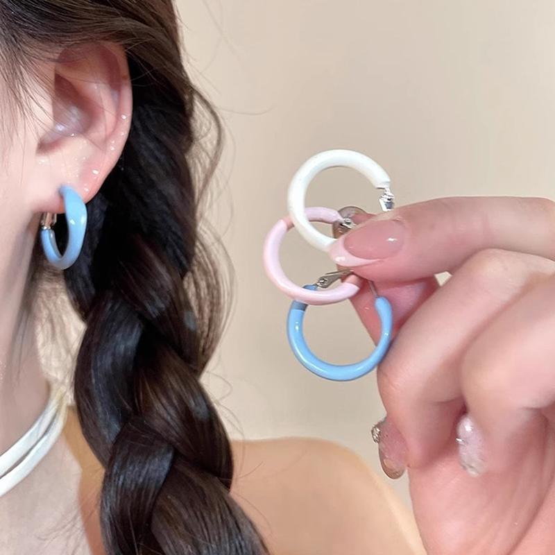 1Pair Colorful  Hoop Earrings For Women Girls Simple Versatile Trendy Round Small Earrings Jewelry Accessories Gifts