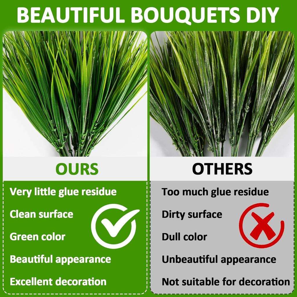MAQIHAN 10 Artificial Grass Plant Outdoors - Faux Fake Wheat Grass Decor UV Resistant Outdoor Plants Plastic Outside Weed Plant Artificial Greenery