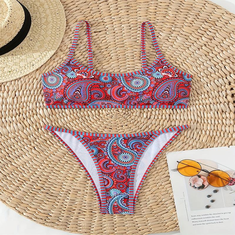 1011 New European and American Suspender Print Sexy Bikini Fashion Swimsuit Women's Beach Hot Spring Swimsuit Bikini