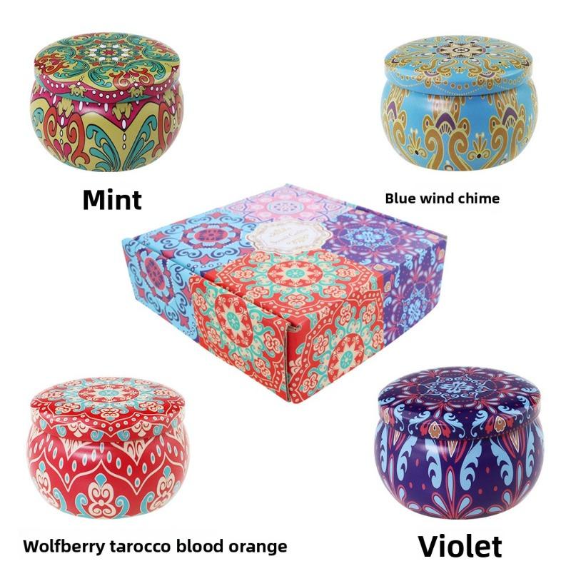 4Pcs/Box Scented Candle Set Gift Islamic Arabian Patterns Fragrance Candle Jar DIY Smokeless Couples Romantic Incense Candles