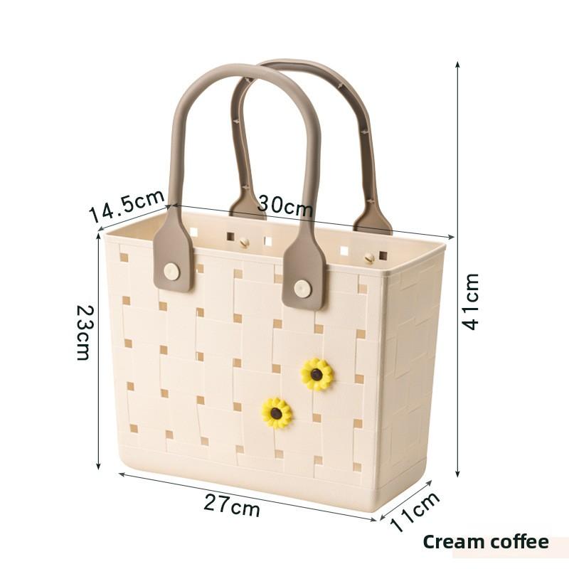 Portable Picnic Basket - Cream-colored Outdoor Soft Material - Bottom for Draining Water - Washroom and Bathing Area Storage Basket