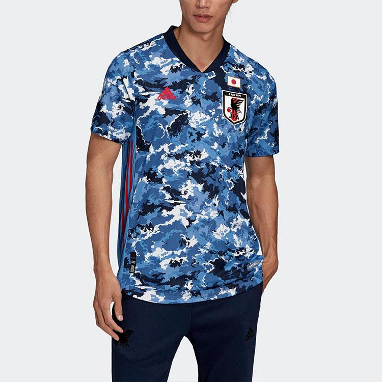 Adidas Player Edition 20-21 Season Japan Team Contrast Print Sports Short Sleeve T-Shirt Men Tops Blue ED7371