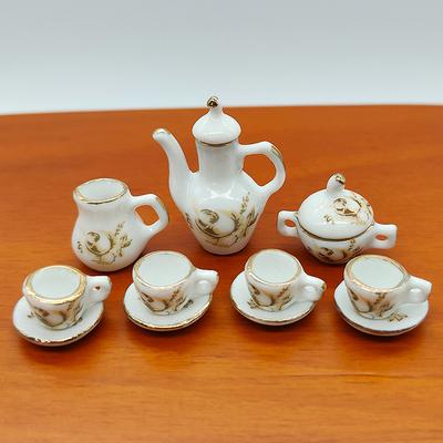 11 pezzi/set 1:12 Casa delle Bambole Miniatura Ceramica Marrone Rosa Teiera Servizio da Tè Servizio da Vino Stoviglie Mini Tazza da Tè Calice da Vino Modello Decorazione Giocattolo
