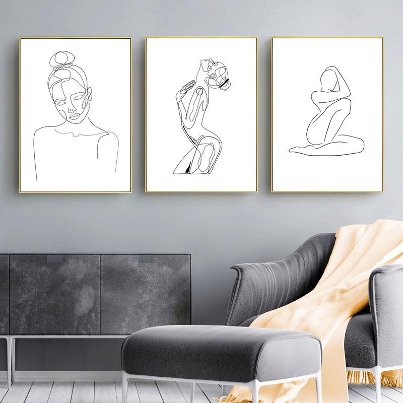 Home Decor Prints Painting Nordic Black And White Line Woman Pictures Wall Art Modular Canvas Poster Modern Bedside Background