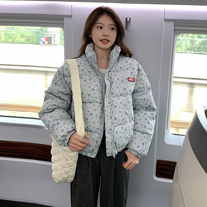 Autumn and Winter 2025 Women's New American Fashion Brand Small Floral Full Print Cotton Jacket Loose Thickened Warm Short Cotton Jacket