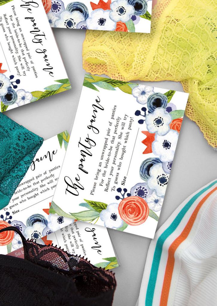 Inkdotpot Bridal Shower Game 1 SignA    30 Size CardA  White Floral Girls Night Out Bachelorette Party Drop Your Panties