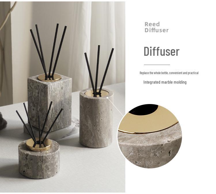 Set da Bagno Travertino Grigio Argento Wabi-Sabi: Vassoio e Decorazione per Lavabo.