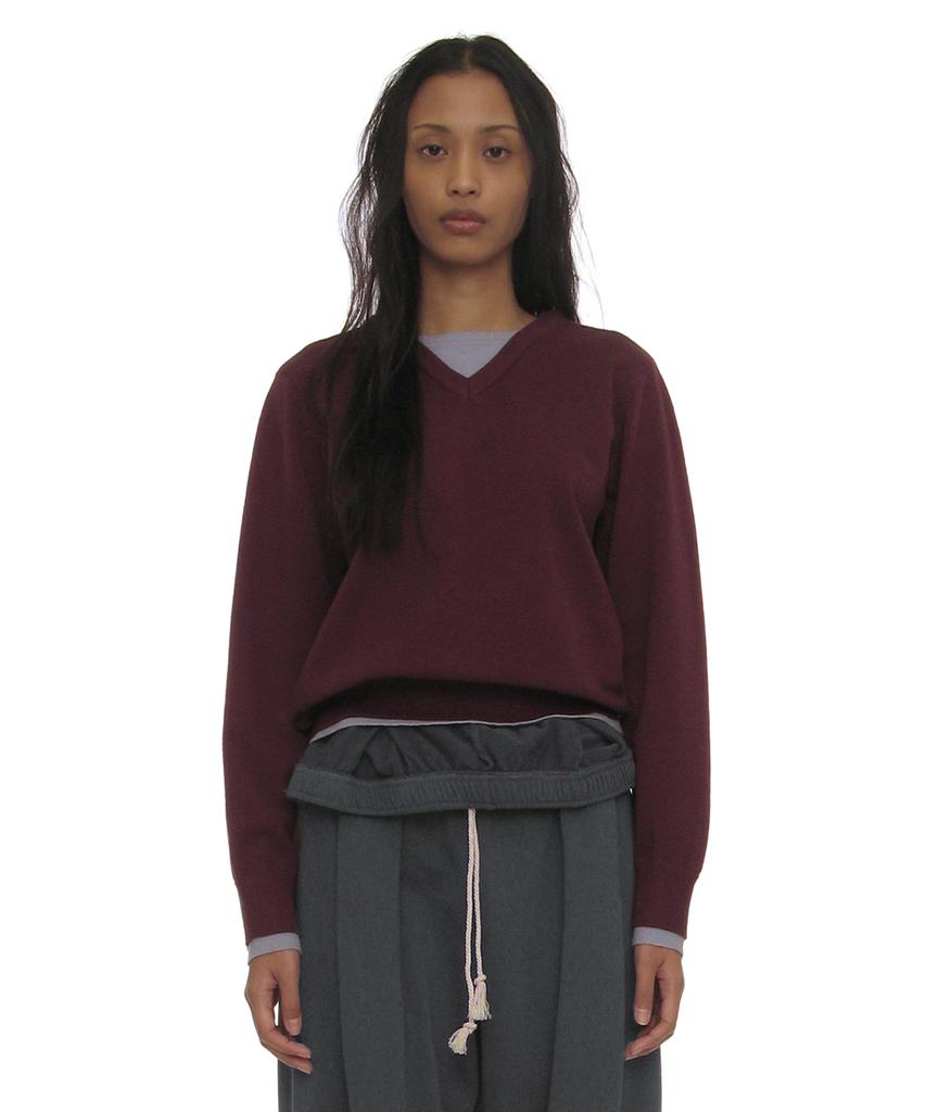 PARTIMENTO WOMEN Colorblock Double Layered Knit Sweater_Plum