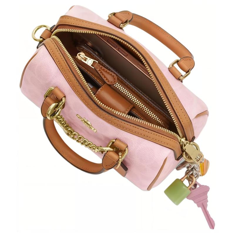 Coach Handbag Valentine's Day Limited Rowan 17 Classic Presbyopia Chain Flower Charm Detachable Shoulder Strap Artificial Leather Boston Bag Crossbody