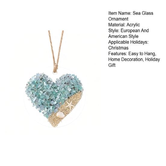 Christmas Sea Glass Heart Ornament Handmade Home Office Holiday Party Xmas Tree Acrylic Seaglass Art Hanging Decoration Pendant