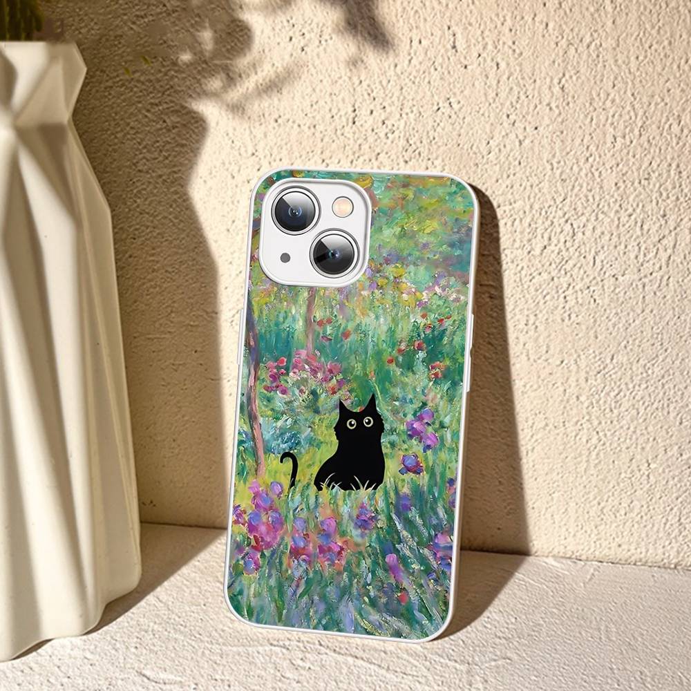 Black Cat Van Gogh Tempered Glass For Iphone 14 13 12 11 Pro Mini XS MAX 14Plus X XS XR Cover