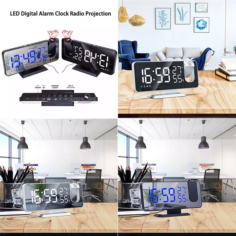 Digital Dual Snooze Alarm Clock With Projection Fm Radio 73 Mirror Display Led