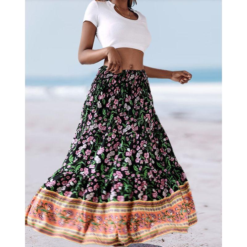 

Европа и Америка Трансграничный Национальный Модный Ретро Позиционирующий Принт Нагрудный Шнуровка Юбка на Подтяжках Защита от Солнца Пляжное Платье для Отпуска Black L