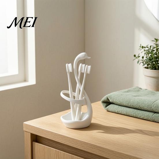 Elegant Swan Design Holder 3D Printed Storage Rack with Ventilation And Draining Base, Compact Multi-use Organizer Multi-Purpose Toothbrush