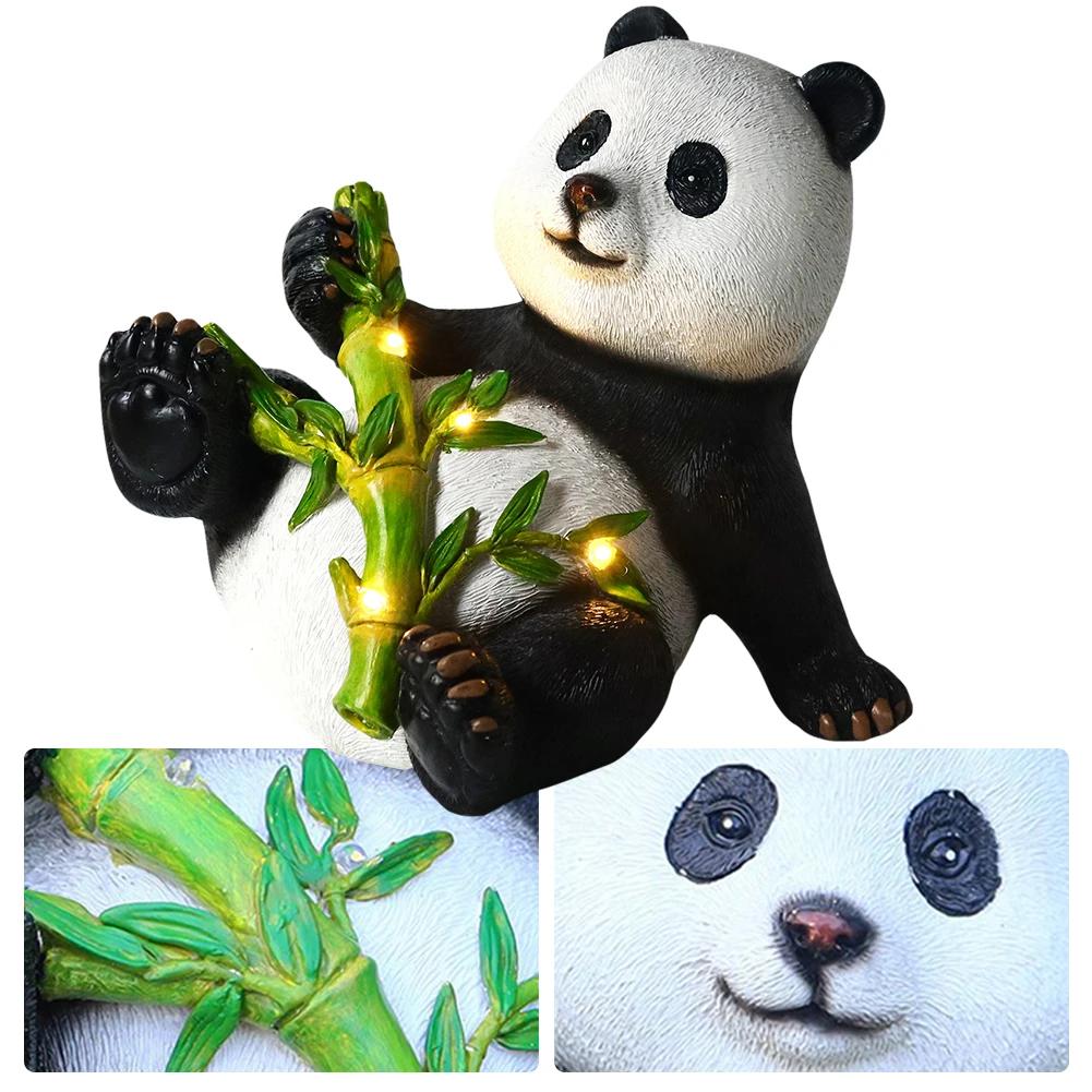 Panda Statue Solar Bamboo Light Resin Sculpture Waterproof Solar Garden Decor Indoor Outdoor Porch Patio Lawn Yard Decoration