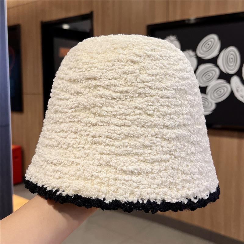 

Flush Knitted Hat for Women In Autumn and Winter Style Fashionable and Versatile Bucket Hat Japanese Sweet Contrasting Edge Casual Basin Hat M（56-58cm）