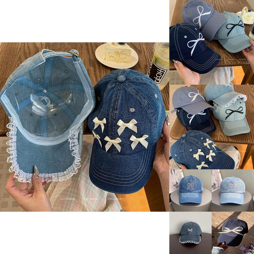 Butterfly Knot Denim Baseball Cap With Sun Protection For Casual Women