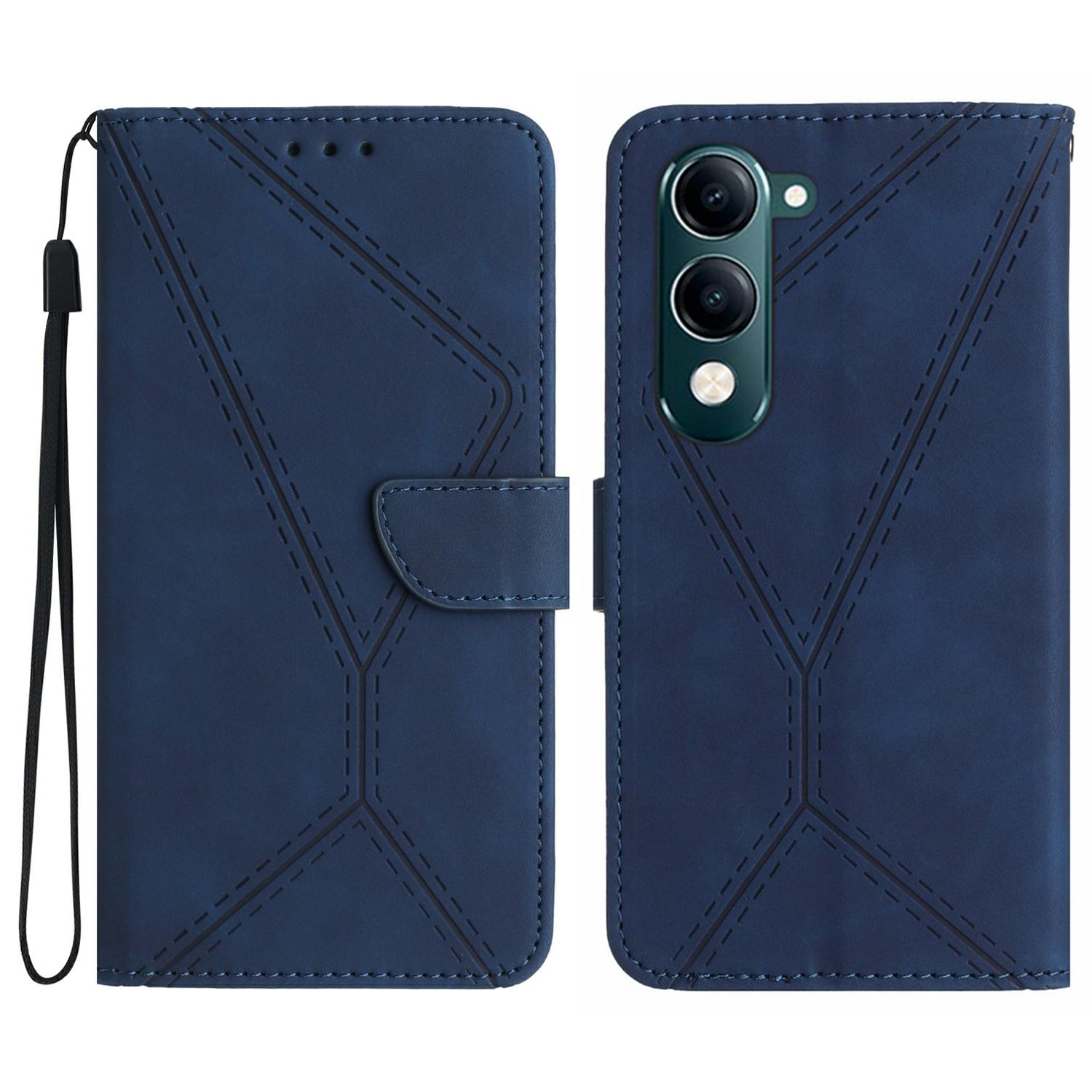 

For vivo Y04 4G/Y29s 5G Case Skin Touch Lines Imprinted PU Leather Flip Phone Cover Blue