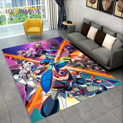 Rockman Megaman Game Cartoon Area Rug,Carpet Rug for Living Room Bedroom Sofa Doormat Decoration, Kids Play Non-slip Floor Mat