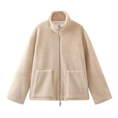 Autumn and Winter New Women's Clothing Solid Color Three-color Plush Jacket Fashionable Versatile Big Pocket Zipper Jacket