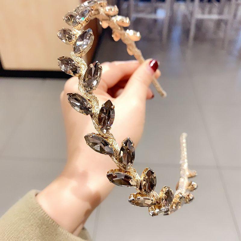Luxus Strass Blätter Stirnband Kopfschmuck Haarband Glänzend Handgemacht Barock Kristall Blume Hochzeit Haarreifen Stirnband