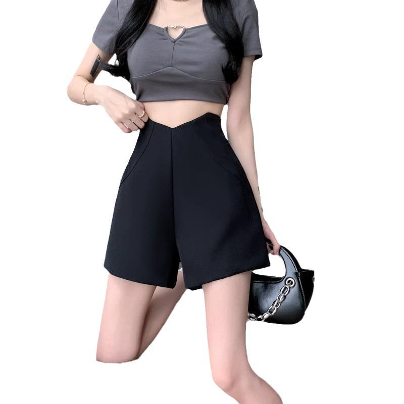 2024 Women's Grey High-Waist A-line Summer Shorts - Slimming, Casual, Versatile Wide-Leg Design