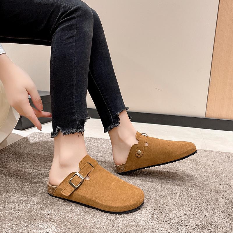 Plus Size Women's European & American Cork Closed-Toe Slippers - Trendy Roman-Inspired Half Slippers for Couples