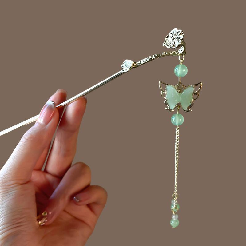 1pc Chinese style niche personality Ruyi Butterfly Hairpin Exquisite tassel Hanfu Qipao Headpiece Quick Braided Hair Artifact