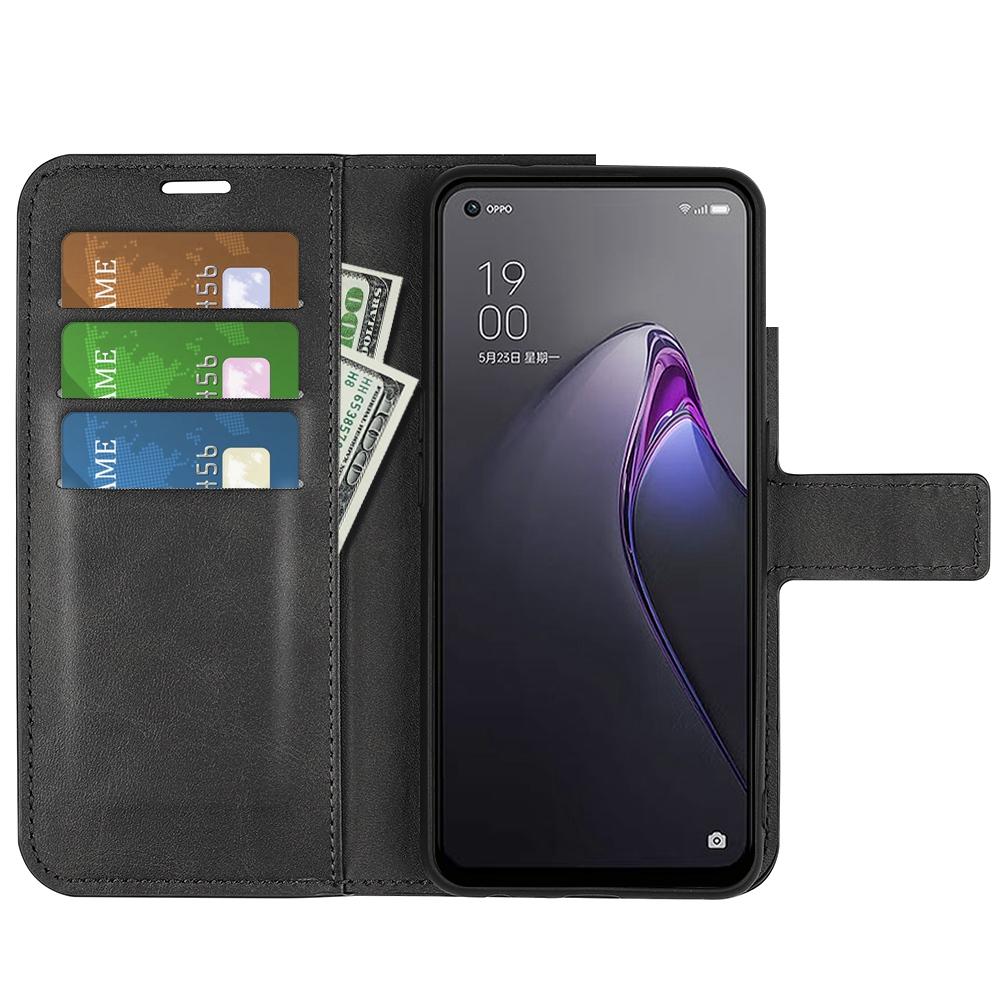 

For Oppo Reno8 5G (Global Version)/Reno8 5G Shockproof Phone Case Square Magnetic Clasp Cover Anti-wear PU Leather Stand Flip Wallet Protective Shell Black
