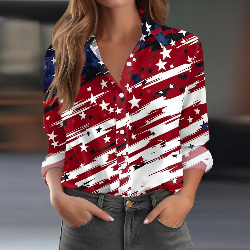 Dámská košile halenka s potiskem tlačítka s dlouhým rukávem ležérní základní košilový límec s běžným topem