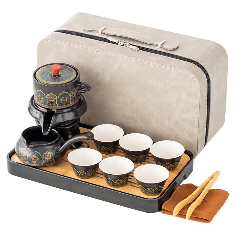 Portable anti-scalding portable teapot high-end gift box blue ancient rhyme lazy automatic tea set office business