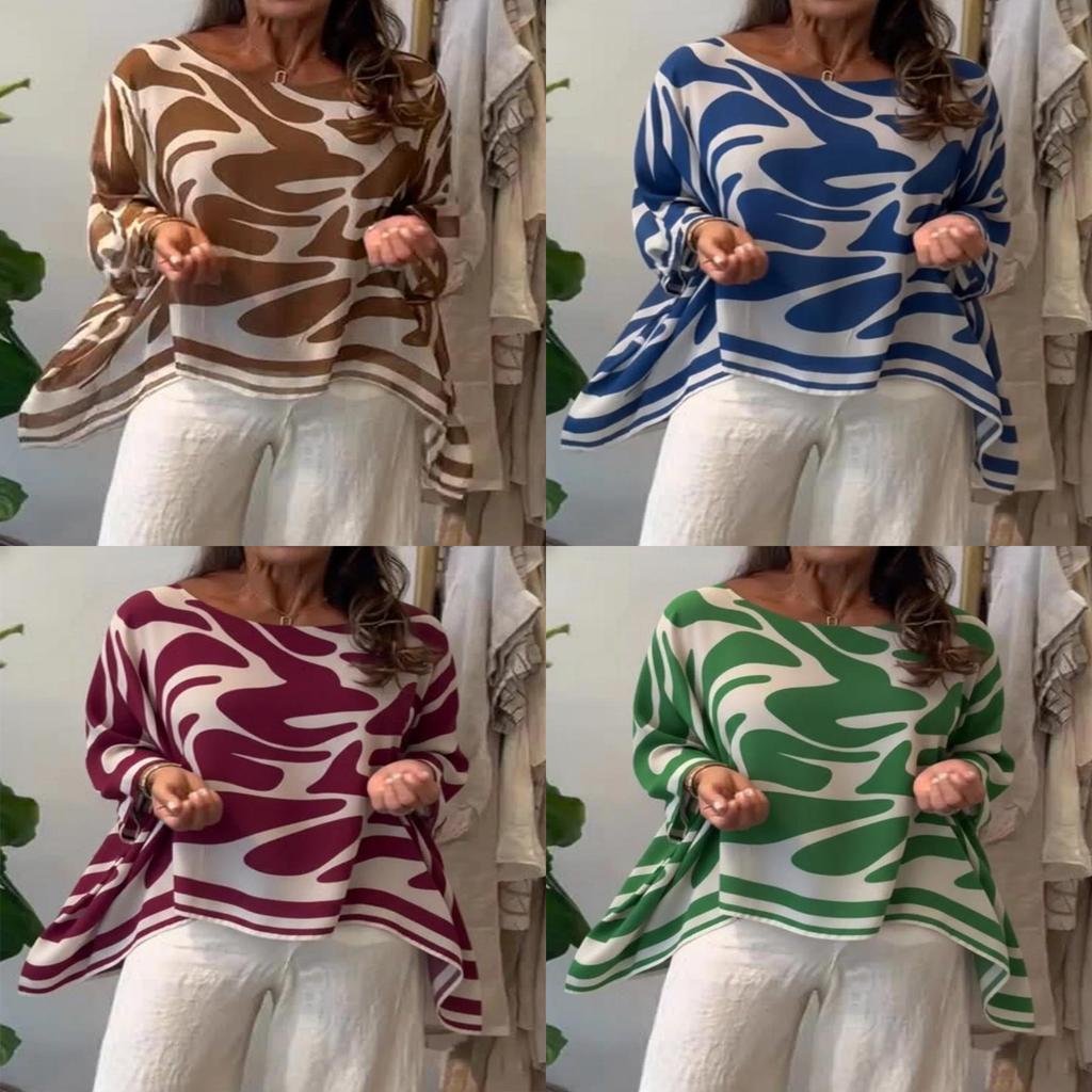 Chiffon Blouse With Digital Print For Women Spring Casual Loose Fit Shirt