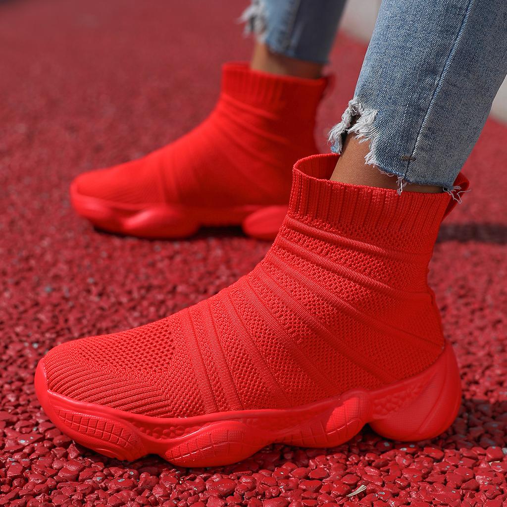 Women Fashion Unisex Breathable Brand Casual Sneakers Men Black Socks Sneakers Men Slip on High Sports Shoes