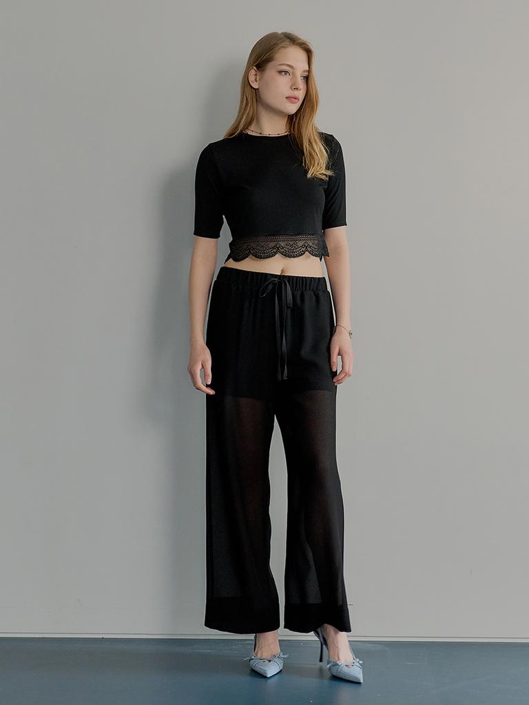 MUSE BY ROSE Daria See-Through Wide Pants (Black)