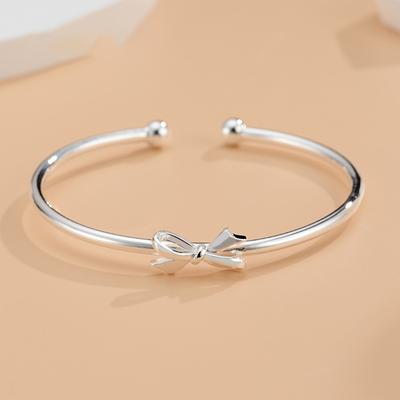 999 Pure Silver Bow Bracelet Female Young Korean Style Stylish Opening Bracelet Ins Sense