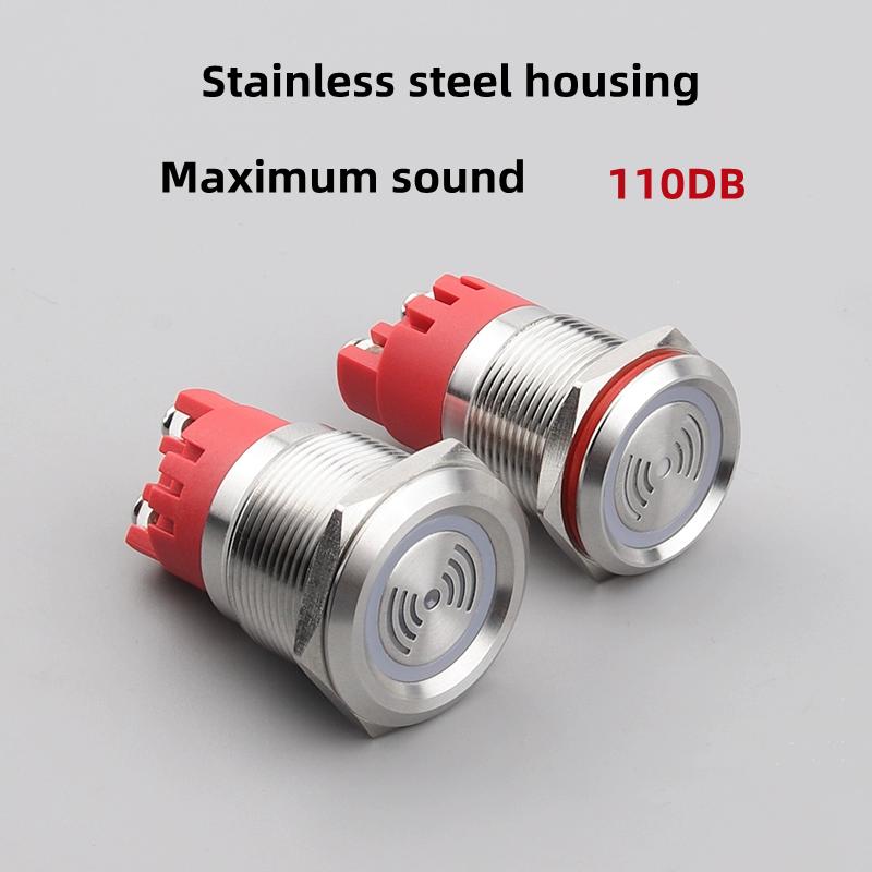 19mm 22mm LED Loud Intermittent Flashing Warning Light Buzzer 12V 24V 220V Mini Red Lamp Alarm Stainless Steel Metal