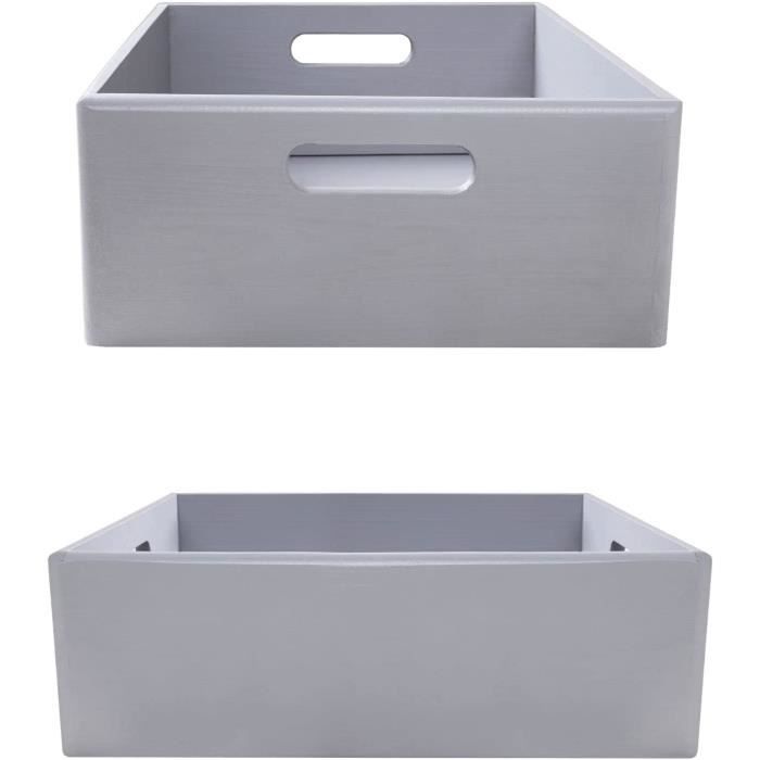 Caisse de Rangement - Creative Deco - 40 x 30 x 13 cm - Bois - Gris - Avec Poignées