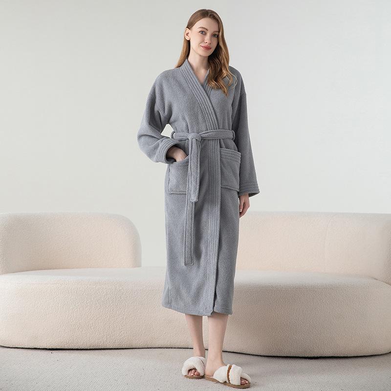 Cozy Velvet Bathrobe: Unisex Fleece-Lined, Thick Warmth for Autumn & Winter