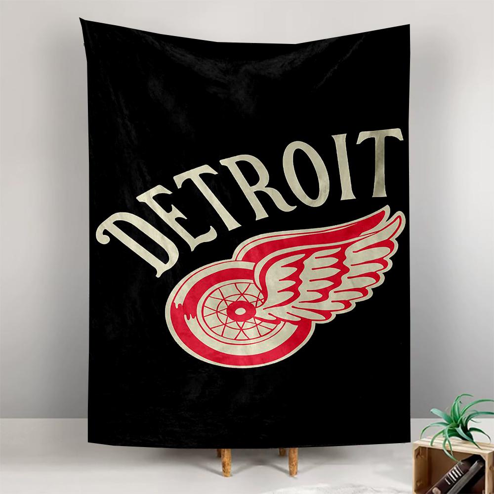 Detroit Red Wings Logo Black Background Patterned Tapestry for Bedroom and Living Room Home Decor