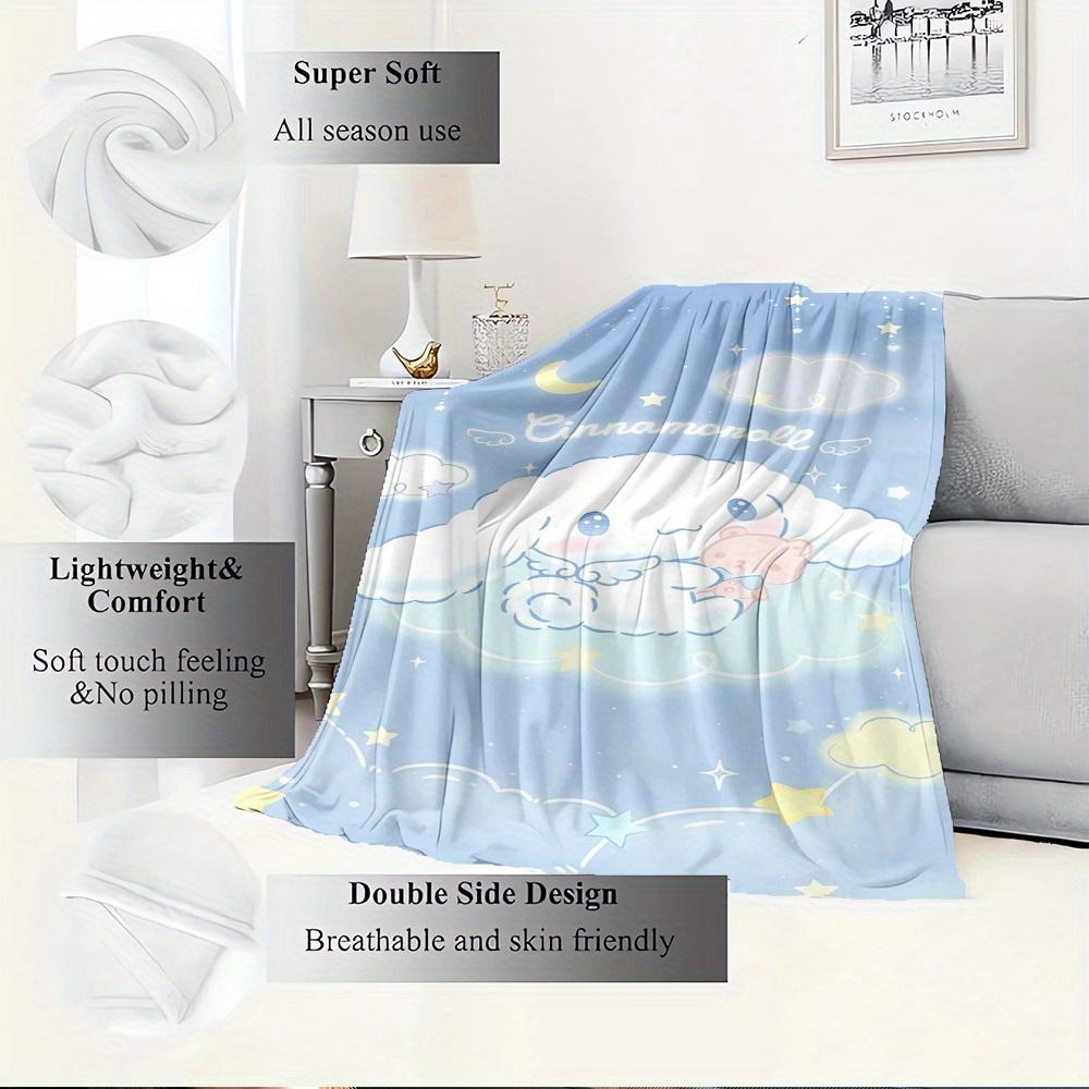 1pc Cinnamonroll, Cloud, CuteDigital Print Flannel Throw Blanket, Super Soft Plush Fleece Bedspread, Multipurpose All-Season Hypoallergenic