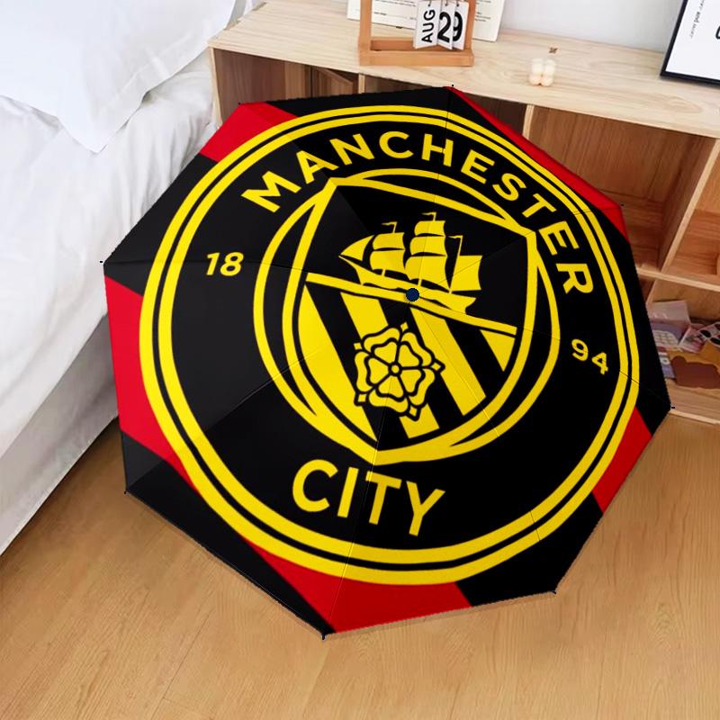 1 Stück Manchester City F.C. Bedruckter Regenschirm Faltbarer Regenschirm, Automatischer Regenschirm 8-Speichen für Reisen, Camping Fan-Geschenke Weihnachtsgeschenke